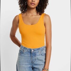 Express Scoop Neck Bodysuit Top - Mustard Yellow